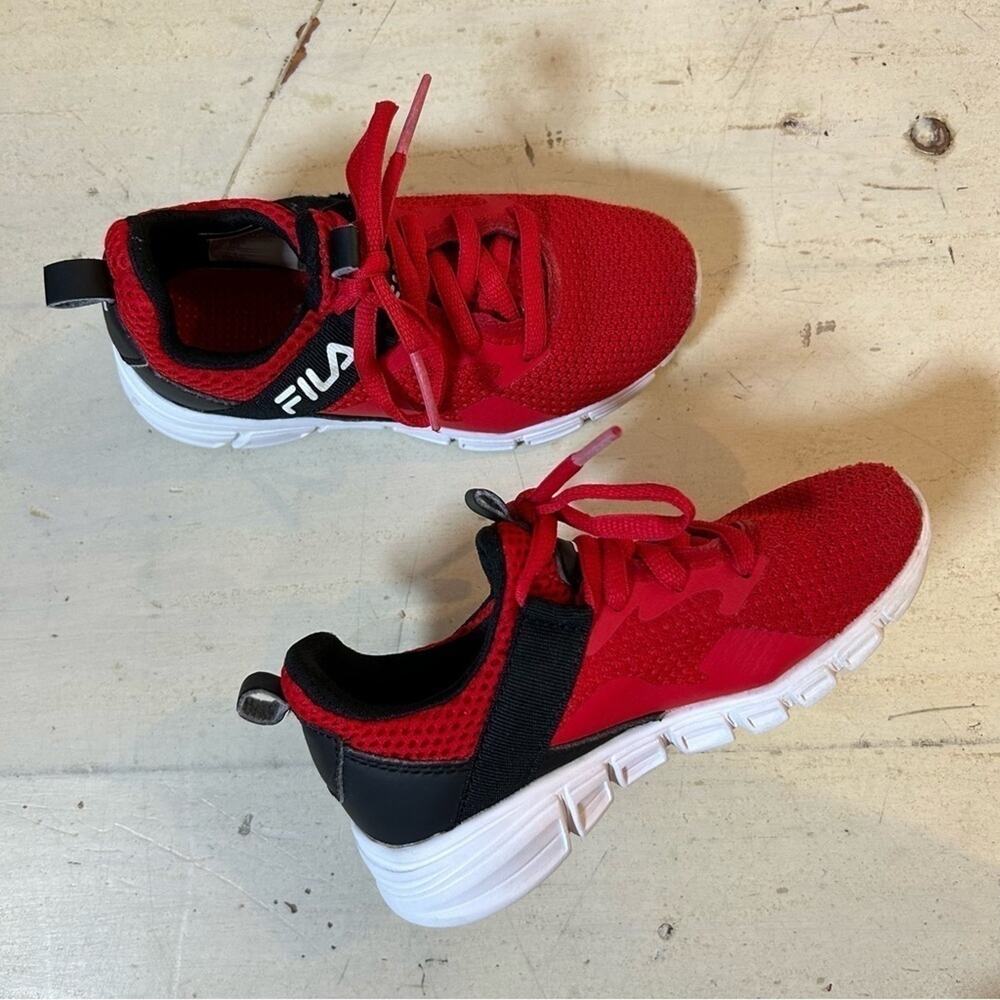 Kids Fila Sneakers, Red Mesh with Black Details, Lace Up, Size 11 - Picture 2 of 12